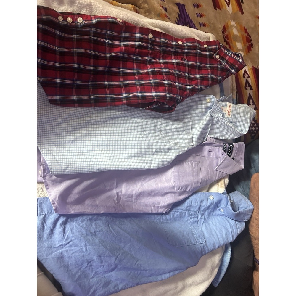 Lot of 4 Boys Long Sleeve Button Down Shirts Size 8 Plaid Blue Purple
